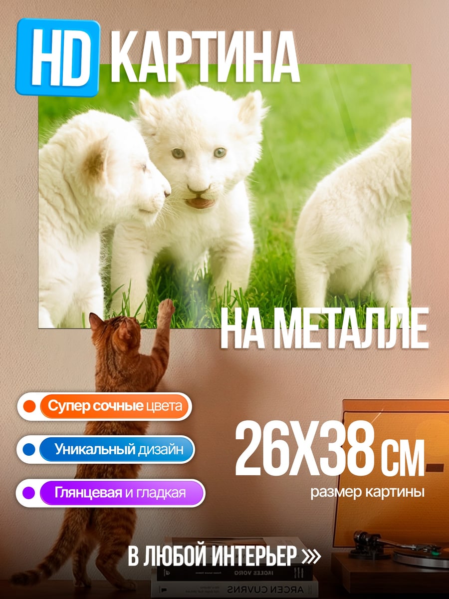 Картина на металле белые львята