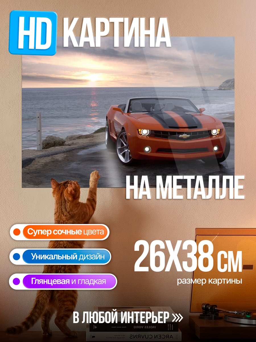 Картина на металле Оранжевый кабриолет