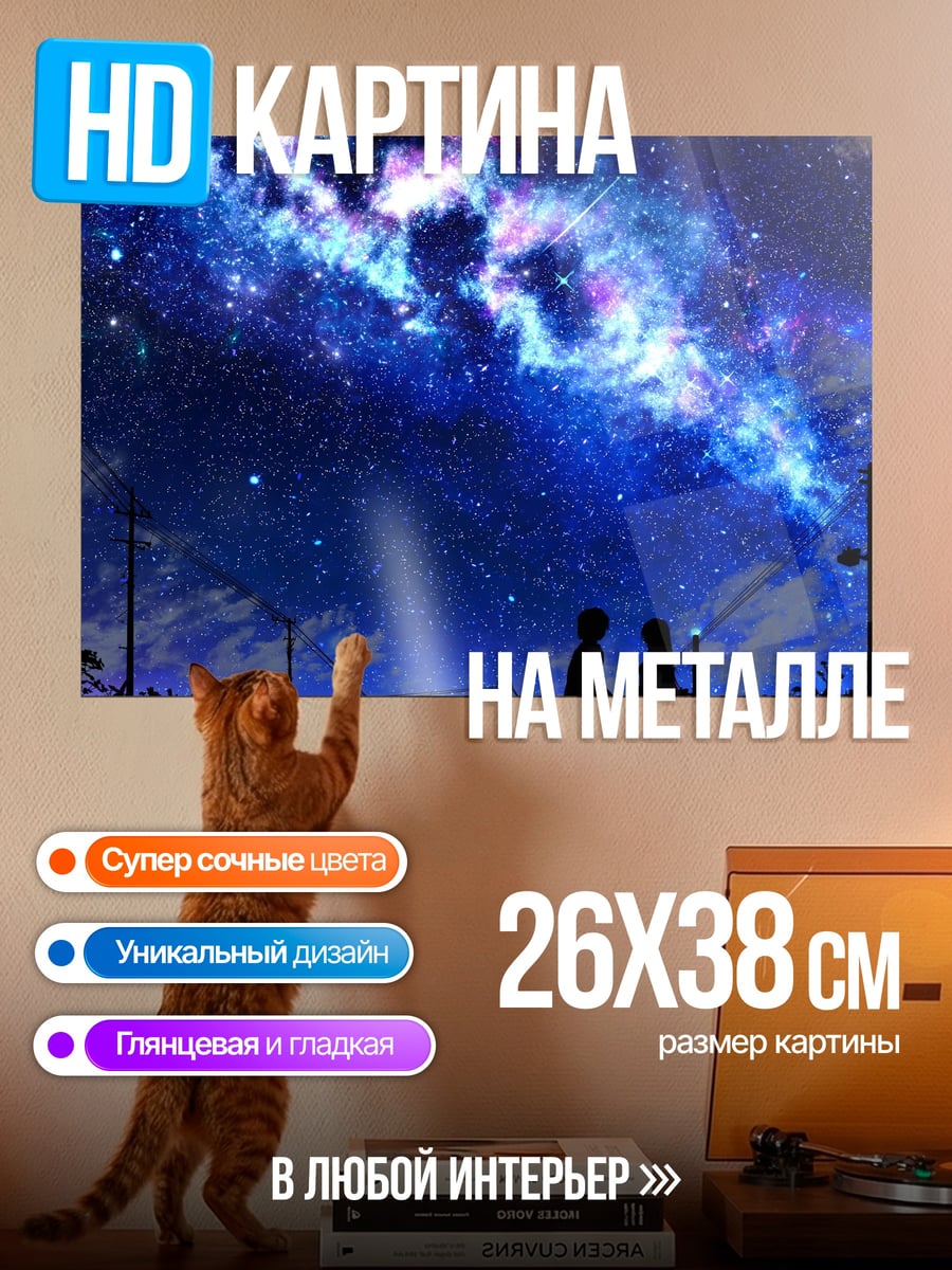 Картина на металле пара под звездами