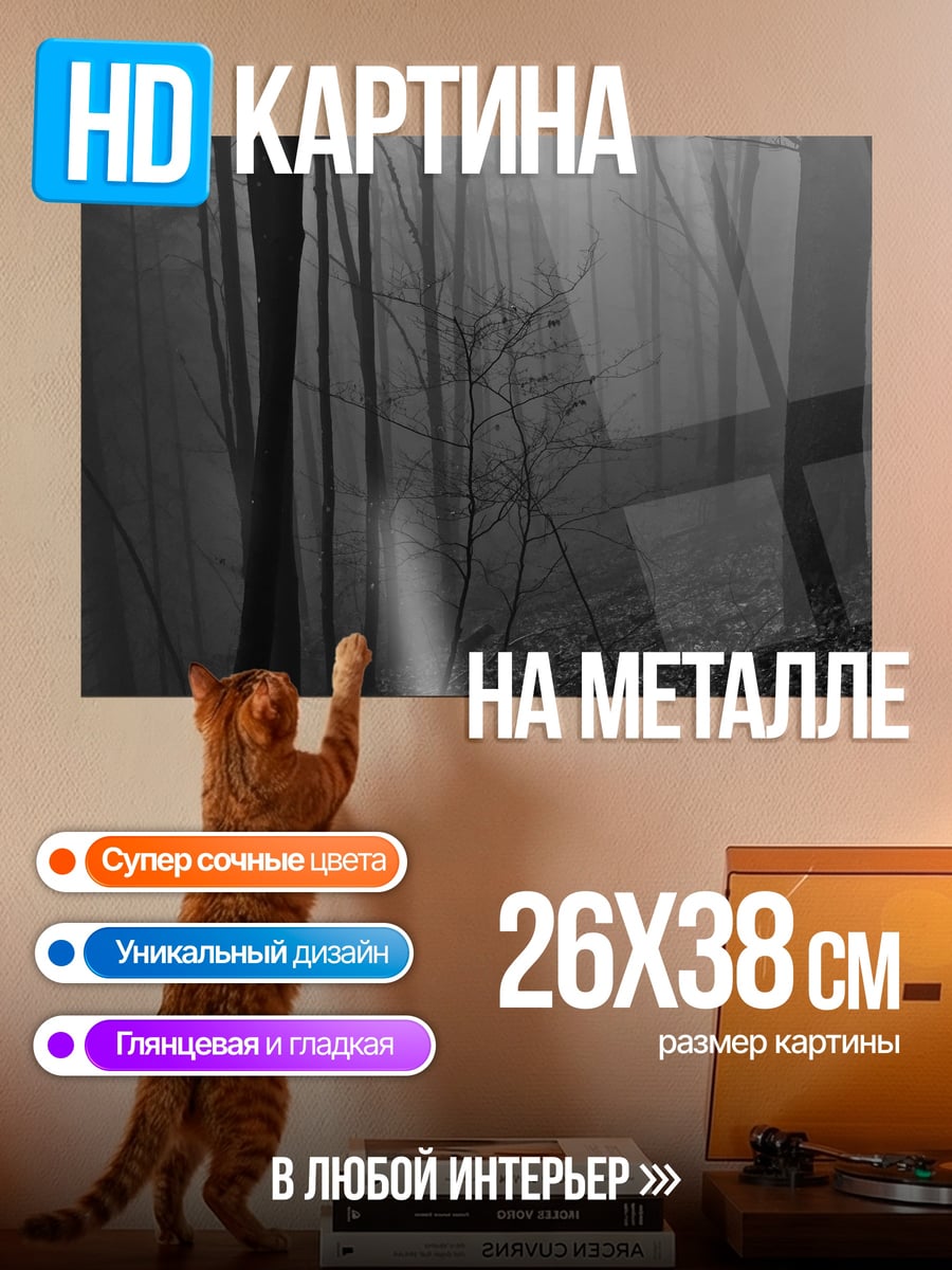 Картина на металле туманный лес
