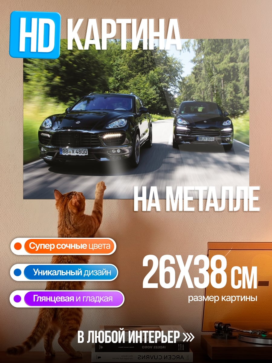 Картина на металле черные спорткары на дороге