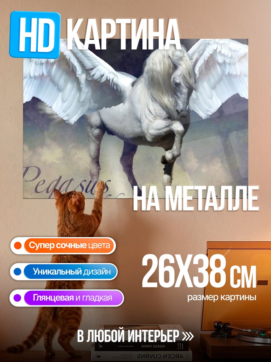 Картина на металле белый пегас в облаках