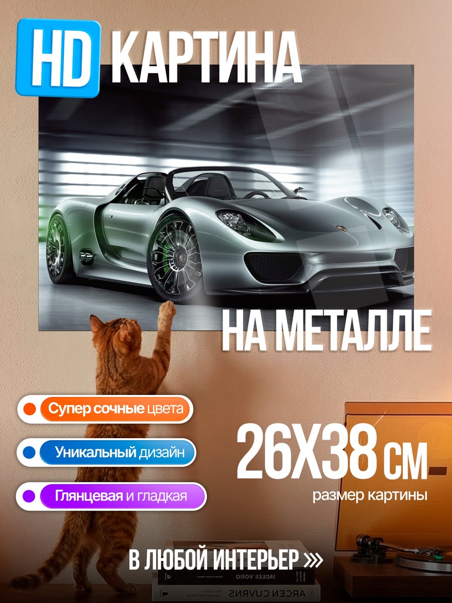 Картина на металле Серебристый спорткар