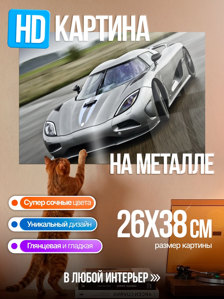 Картина на металле Серебряный спорткар