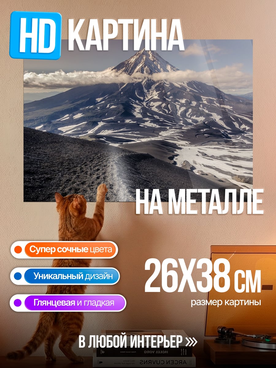 Картина на металле Вулкан Камчатка
