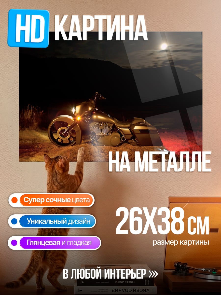 Картина на металле Мотоцикл ночью