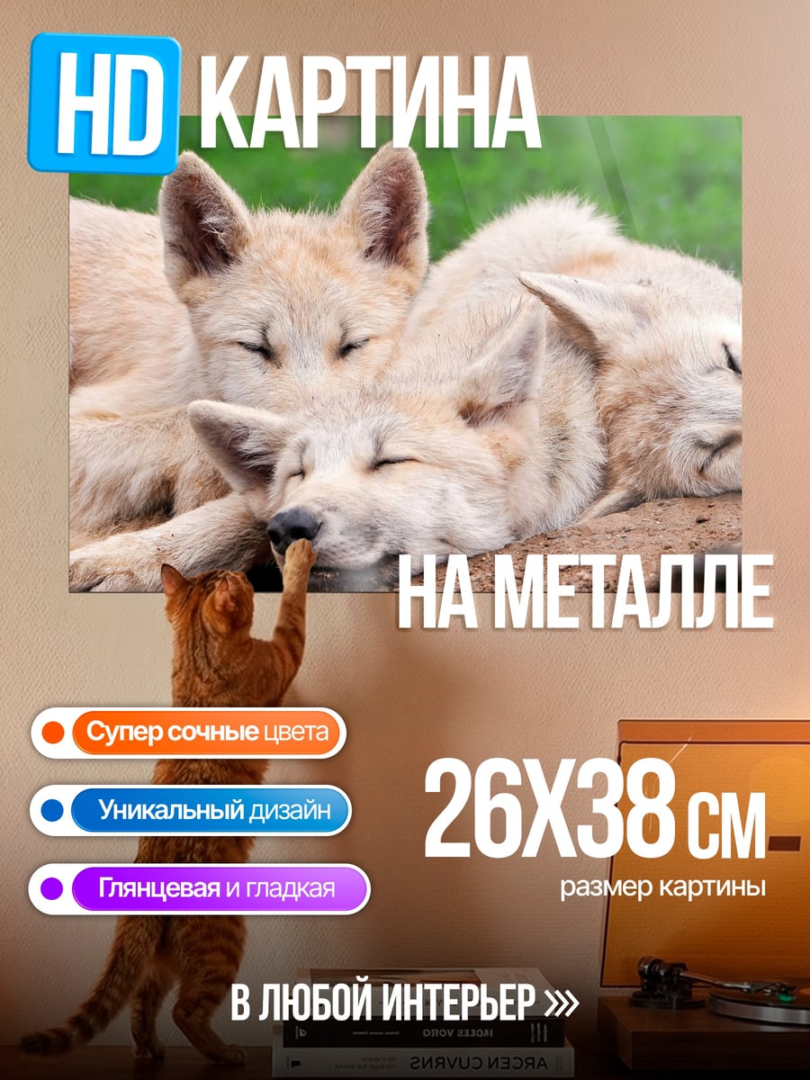 Картина на металле Спящие волчата
