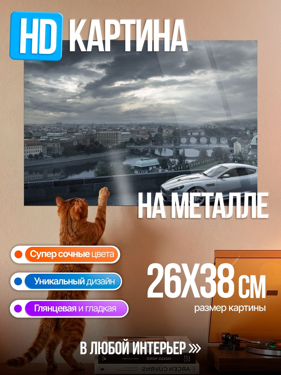 Картина на металле Серебристый спорткар