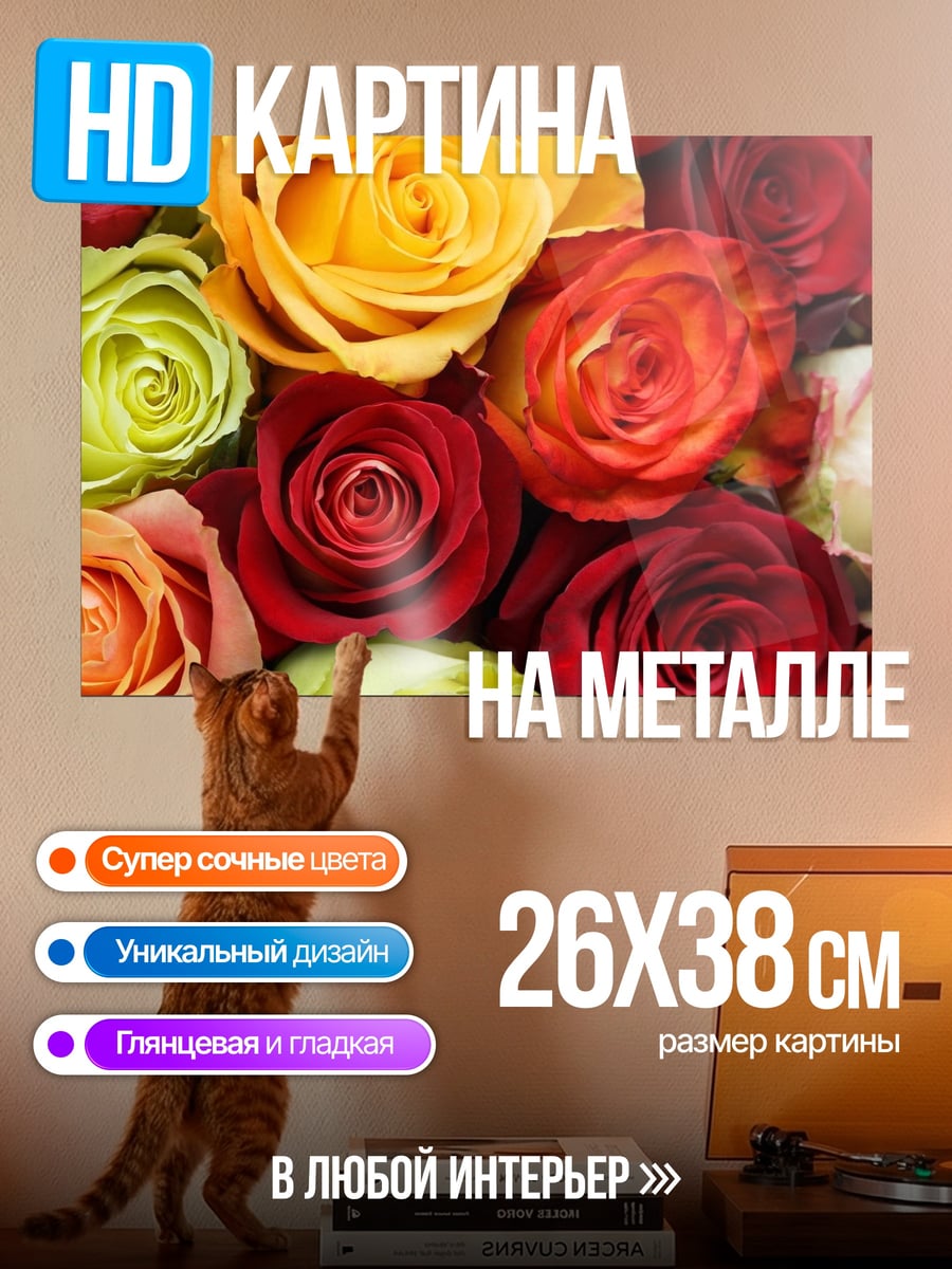 Картина на металле Букет разноцветных роз
