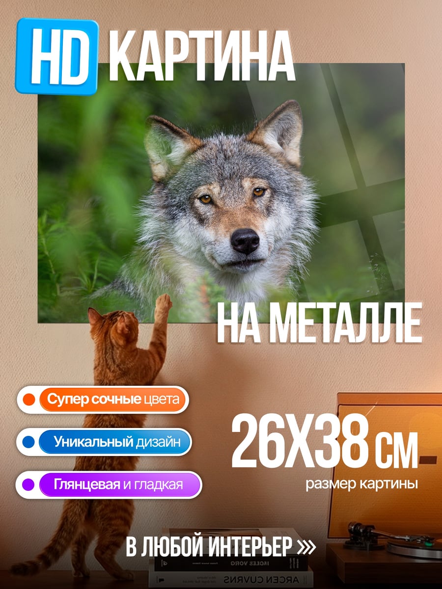 Картина на металле Волк в зарослях
