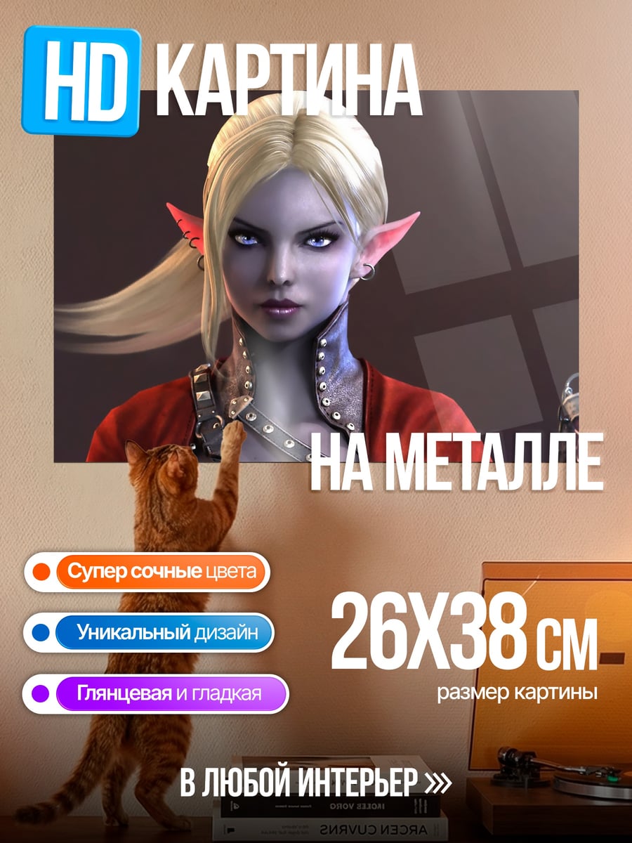 Картина на металле Эльфийка с мечом