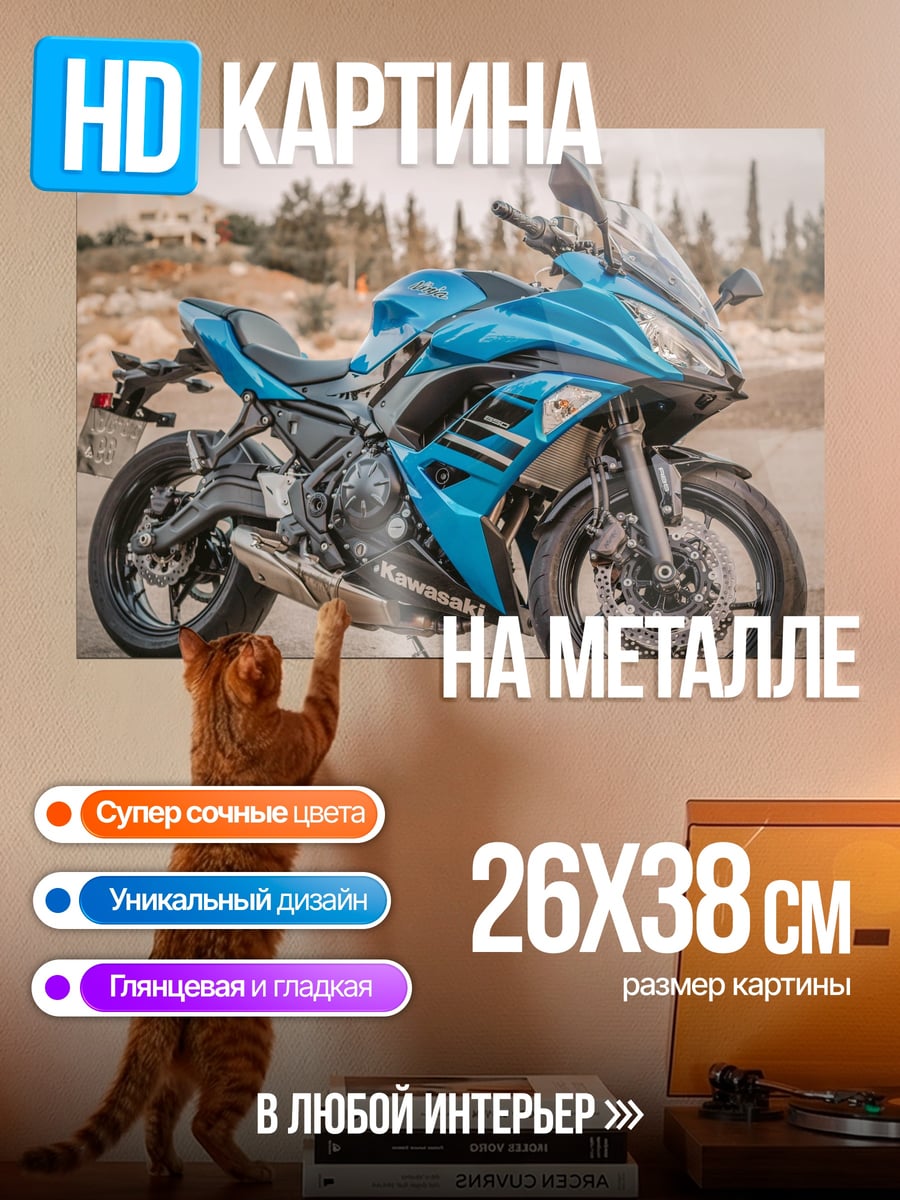 Картина на металле Синий спортбайк