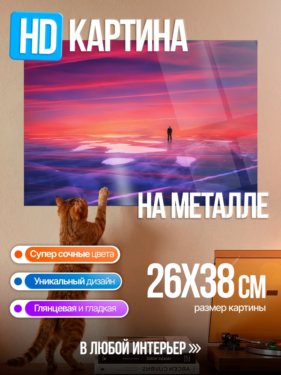 Картина на металле Одинокий человек на закате