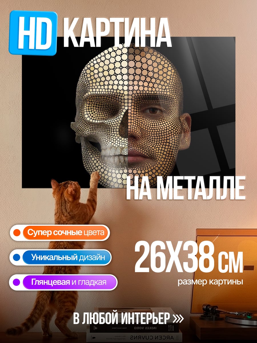 Картина на металле череп и лицо