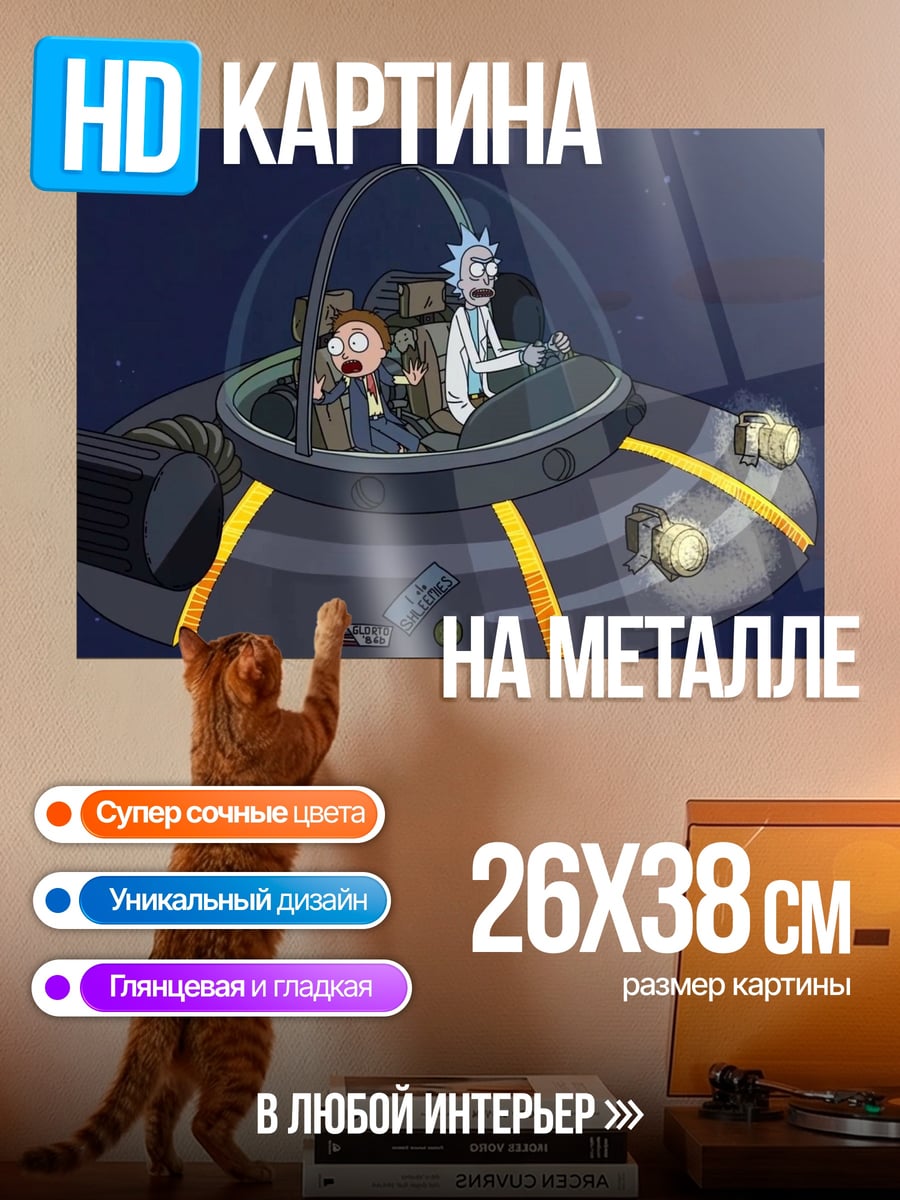 Картина на металле Рик и Морти в уфо