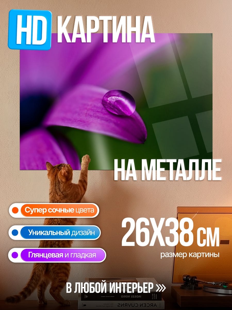 Картина на металле Капля на лепестке