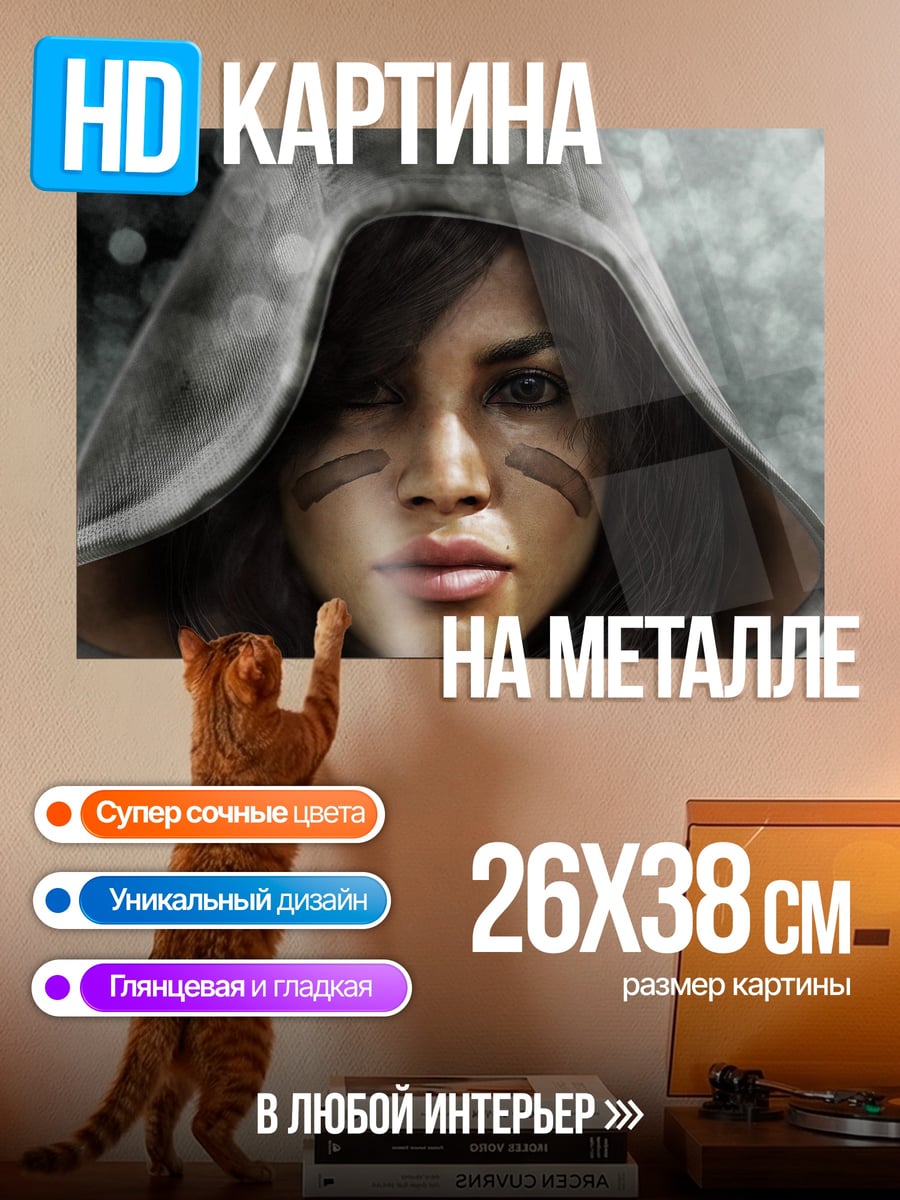 Картина на металле Воительница в капюшоне
