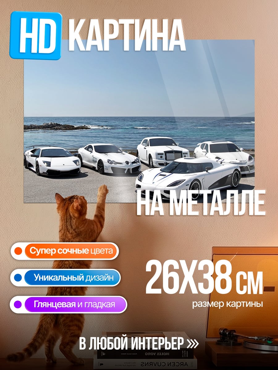 Картина на металле Белые суперкары