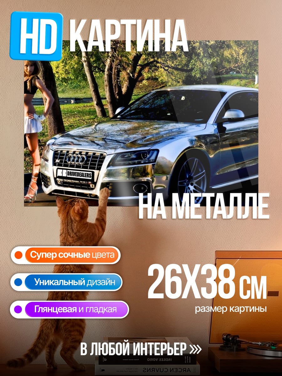 Картина на металле Девушка и автомобиль