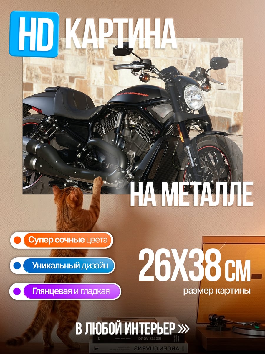 Картина на металле Черный мотоцикл Harley