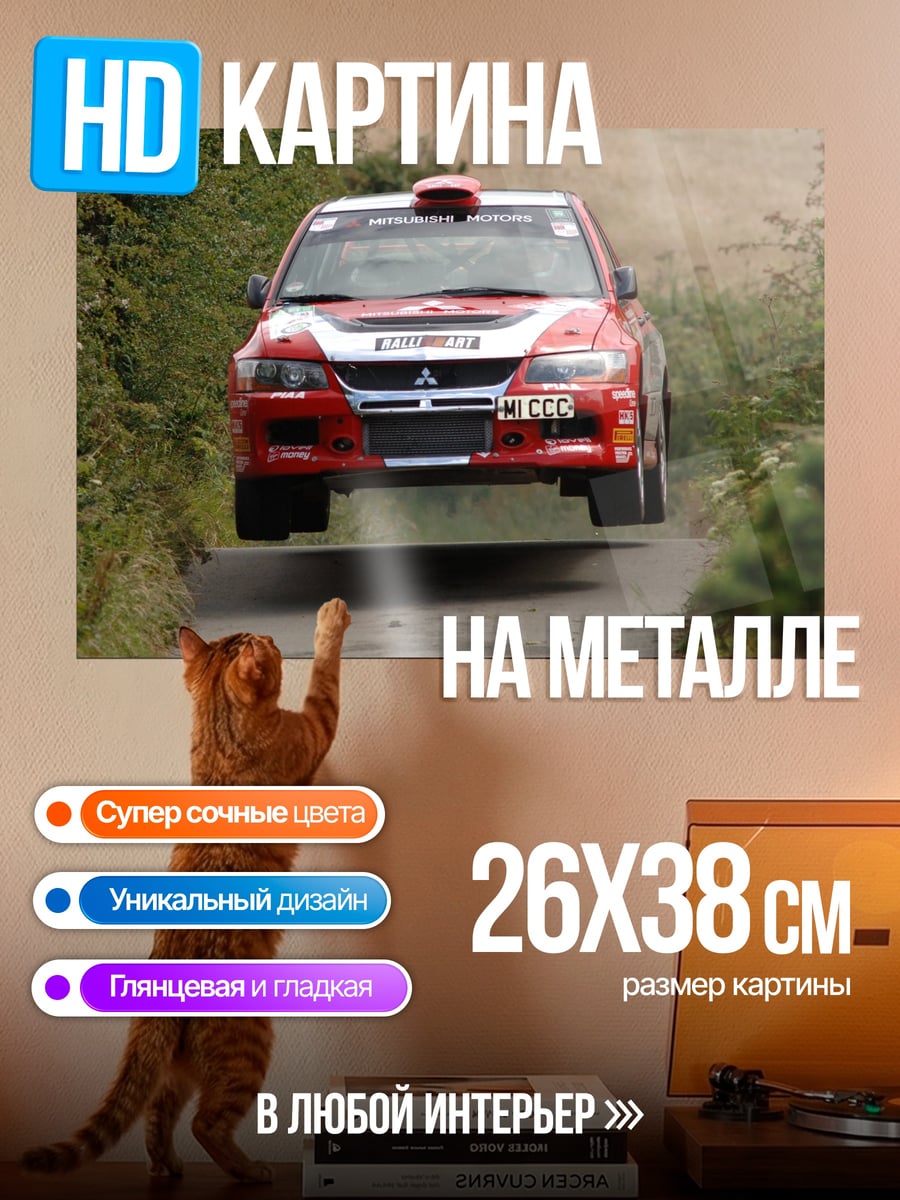 Картина на металле Раллийный автомобиль в прыжке
