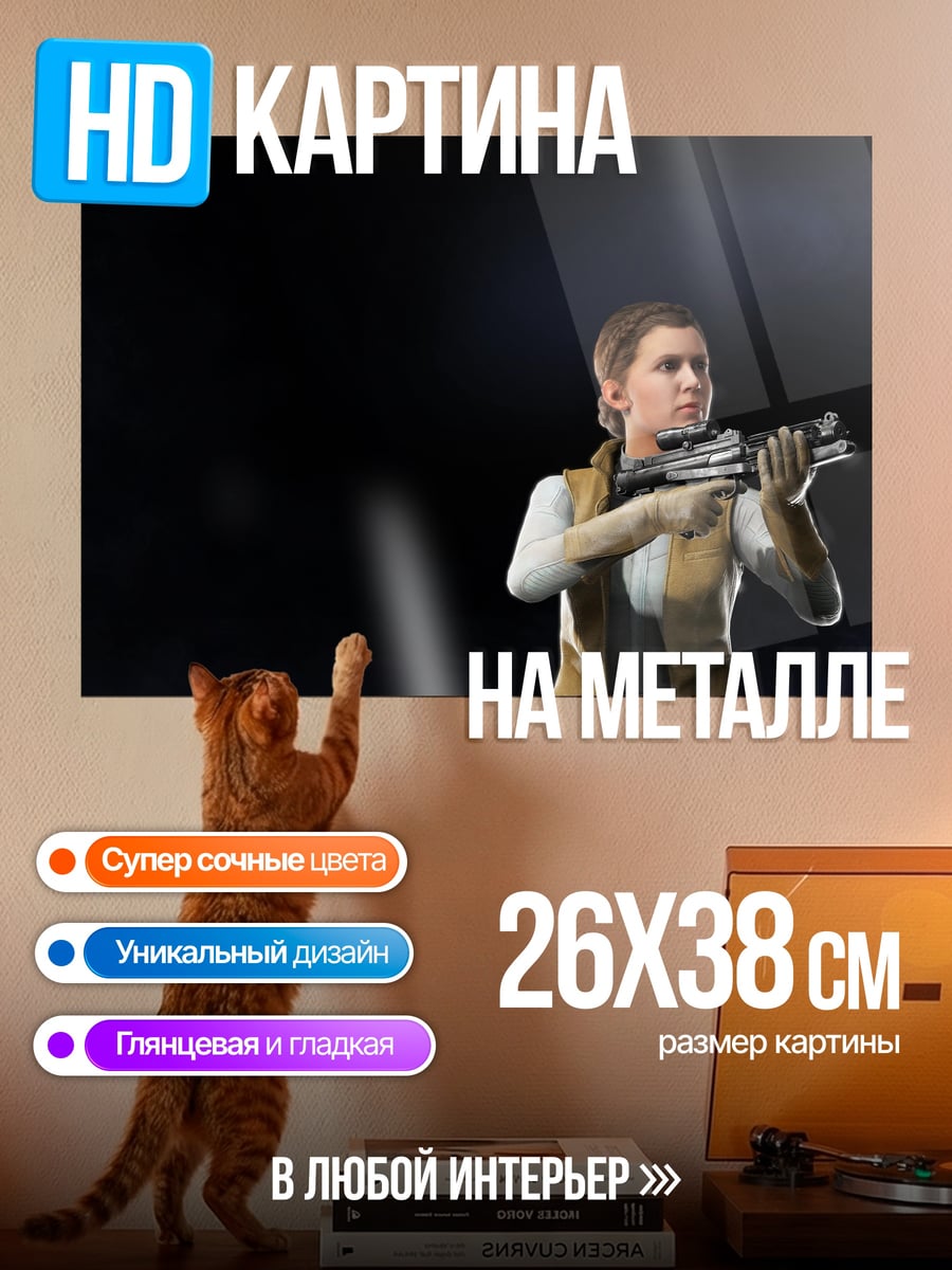 Картина на металле Принцесса Лея с бластером