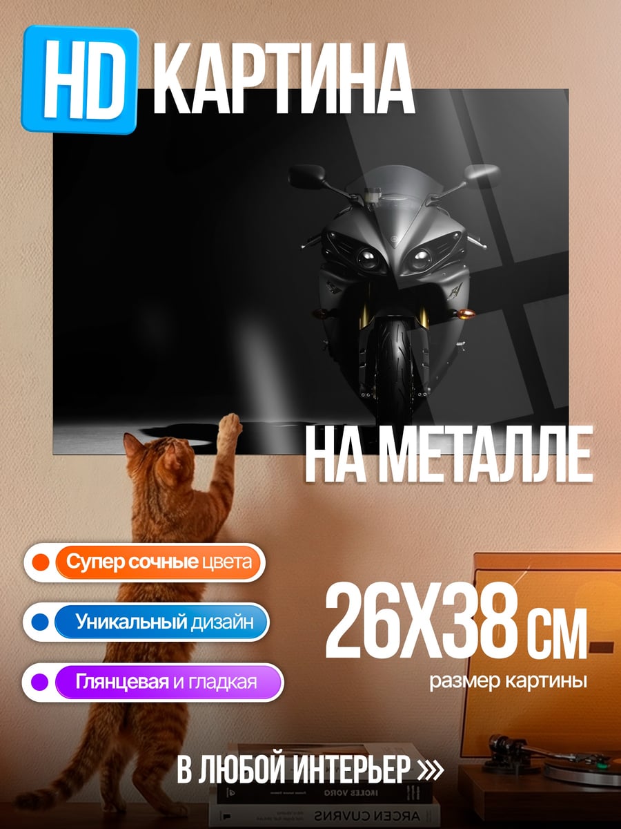 Картина на металле Черный байкер