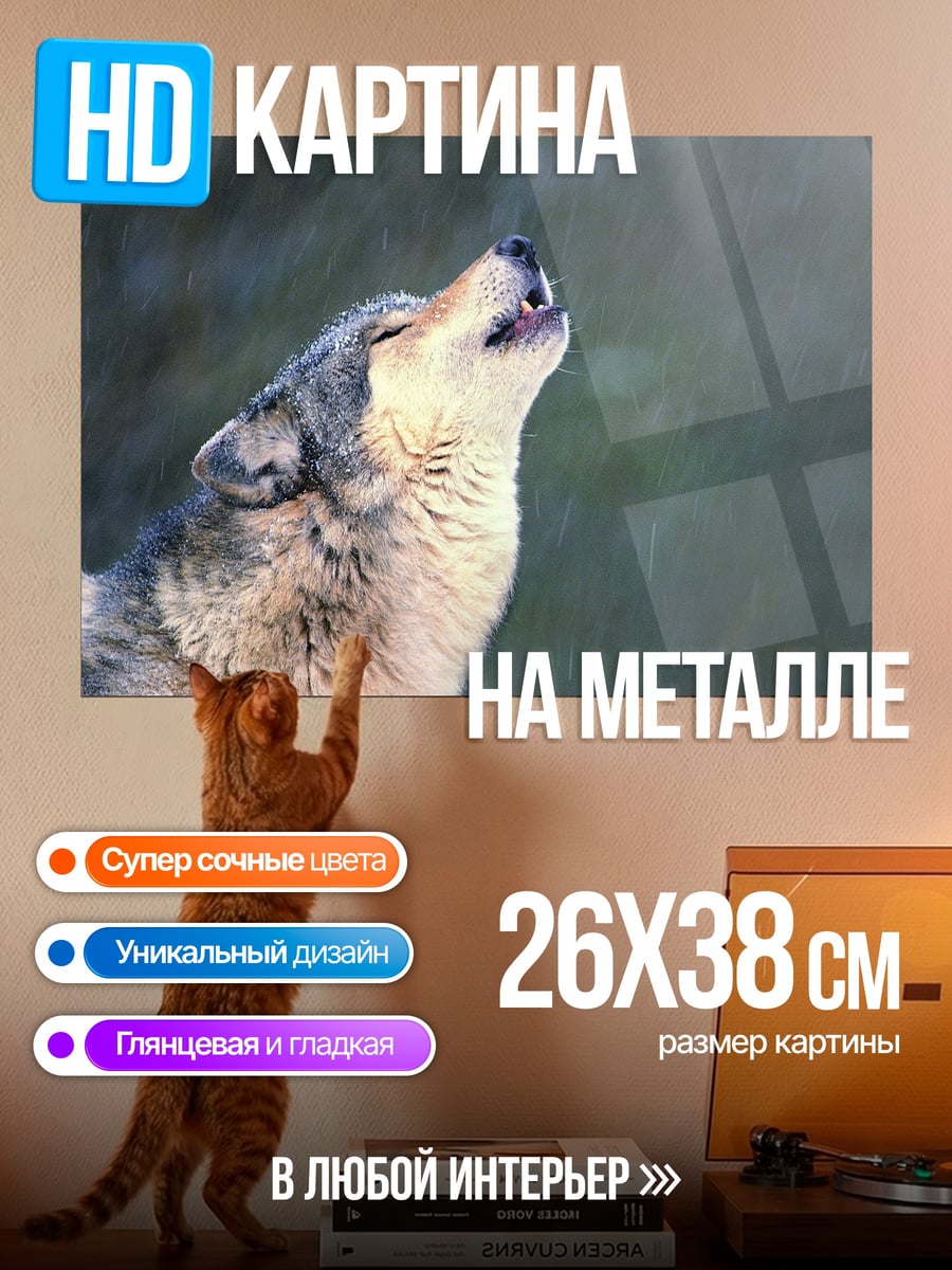 Картина на металле Воющий волк