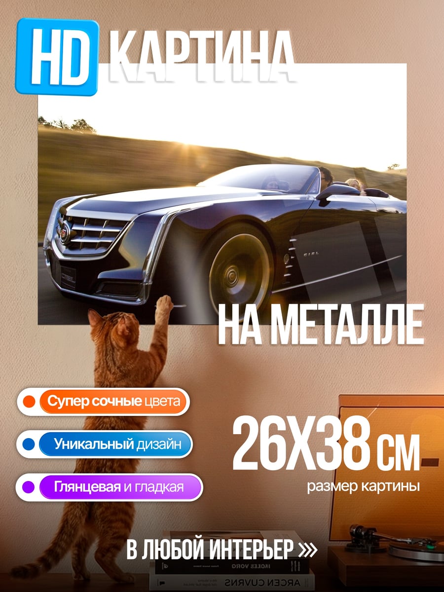 Картина на металле Черный кабриолет на дороге