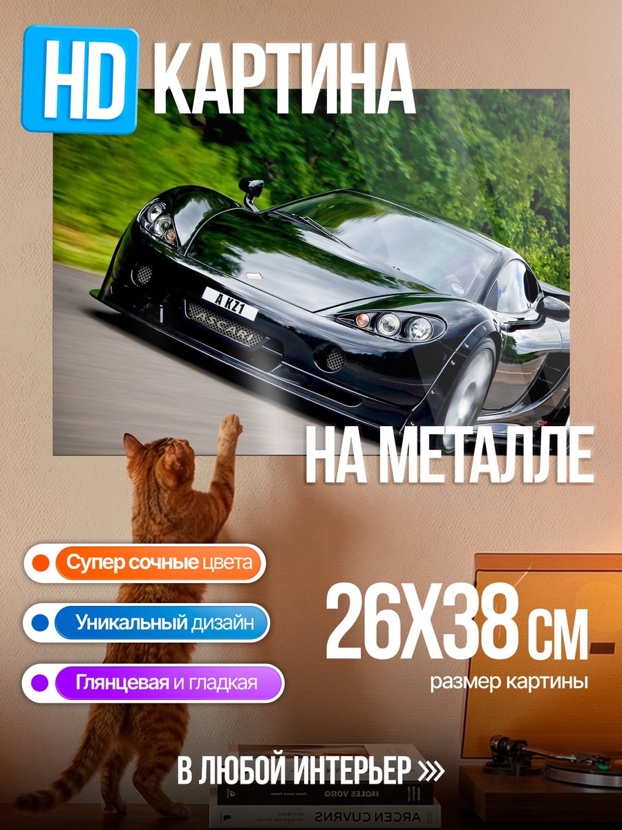 Картина на металле черный спорткар