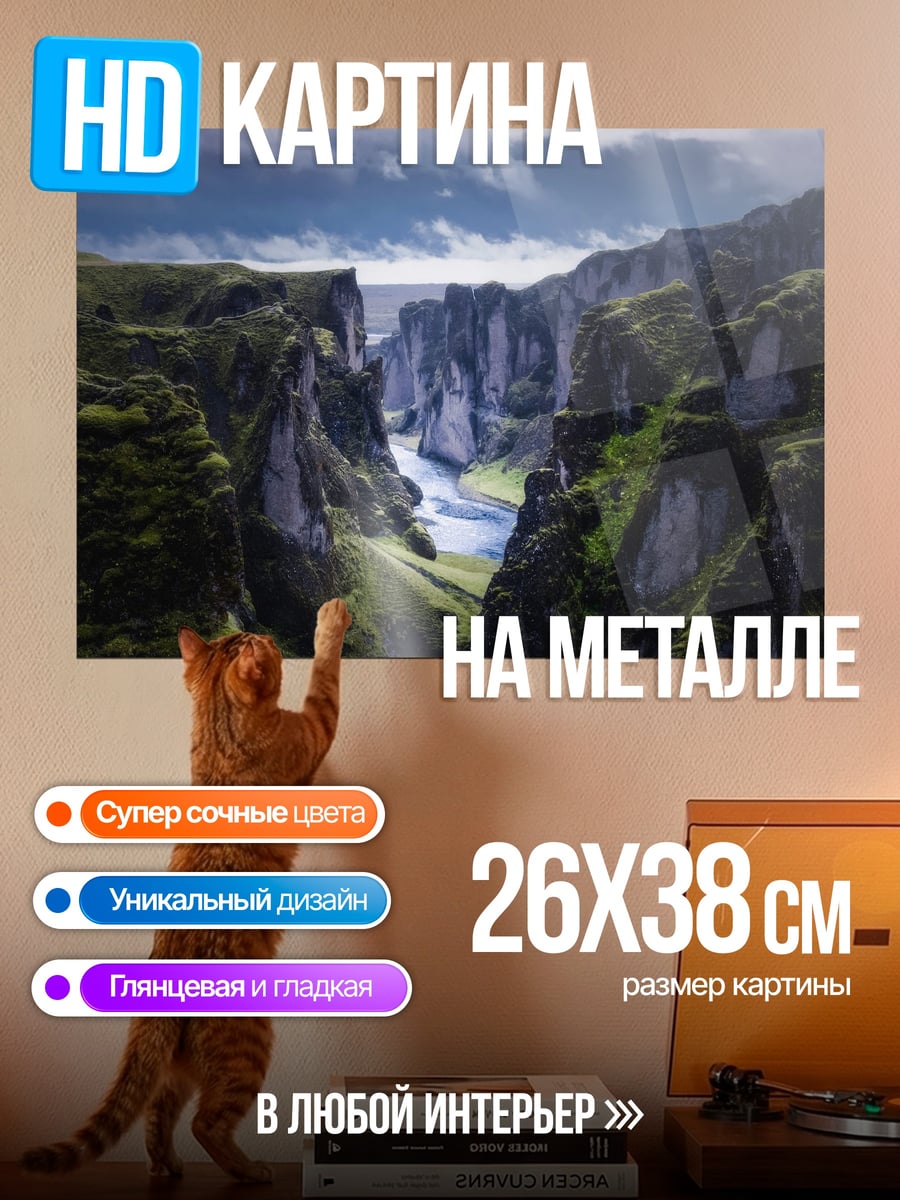 Картина на металле Горный каньон река