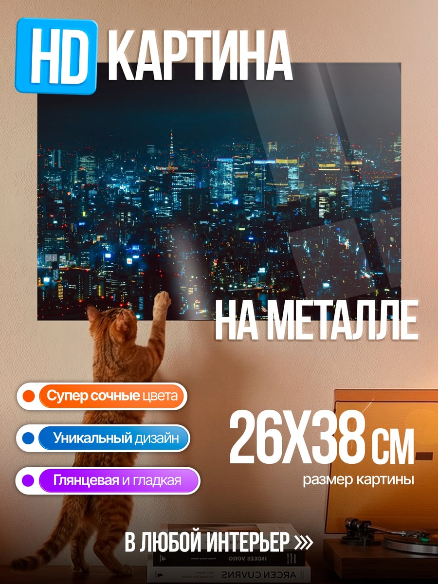 Картина на металле ночной город