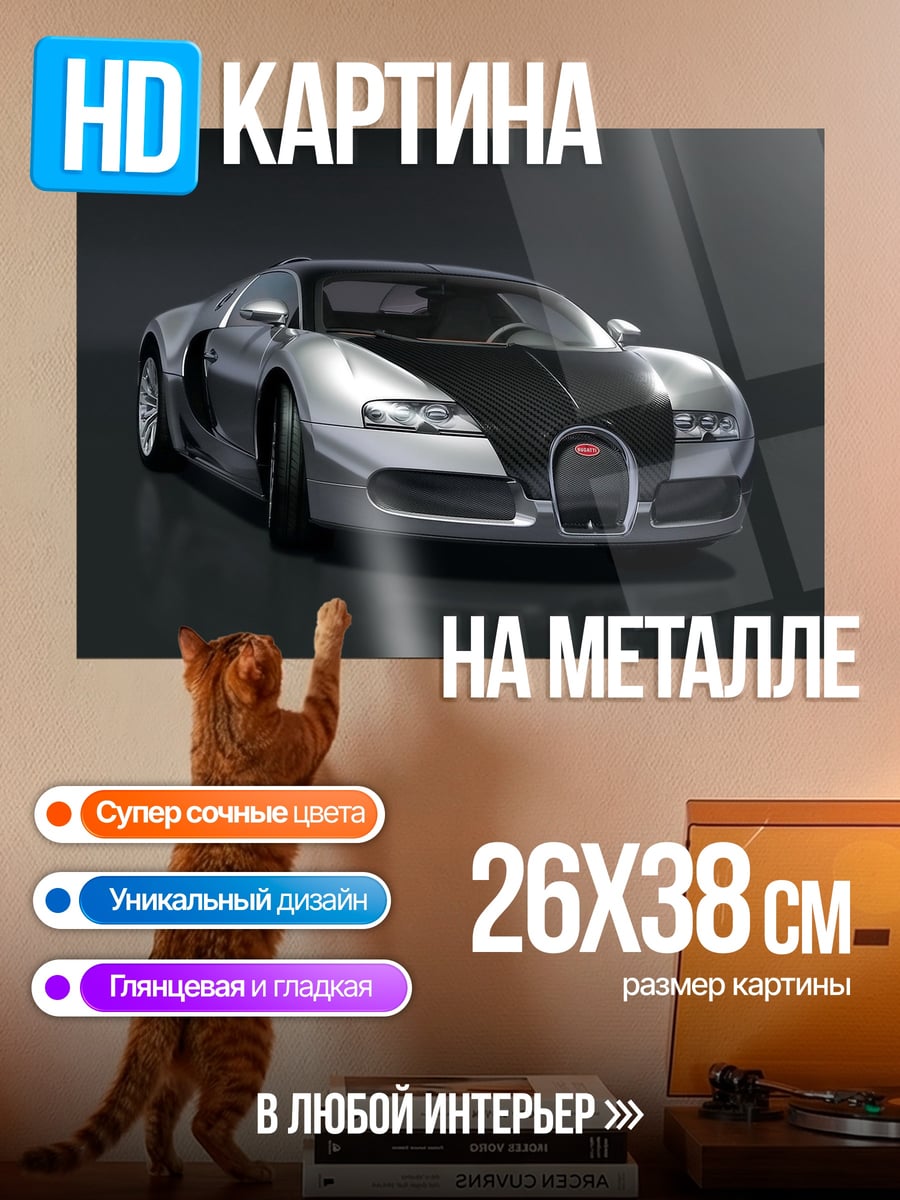 Картина на металле Серебристый Бугатти
