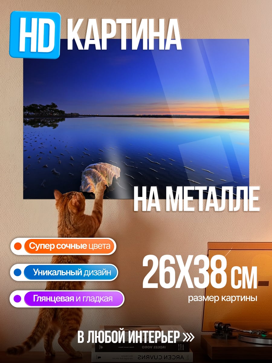 Картина на металле закат над водой