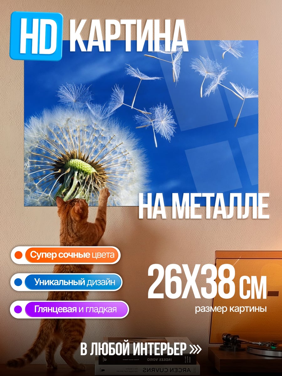Картина на металле Одуванчик в небе