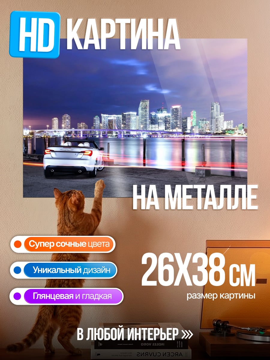 Картина на металле Ночной Майами