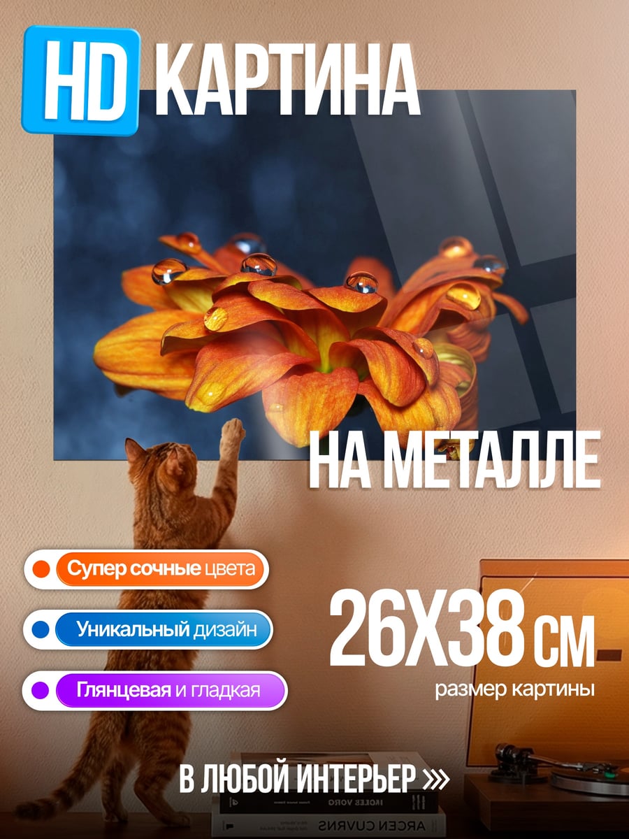Картина на металле Оранжевый цветок