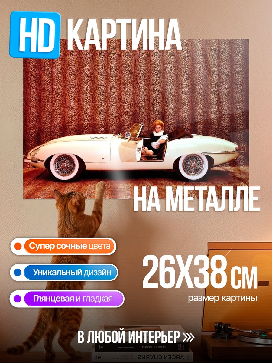 Картина на металле ретро авто девушка
