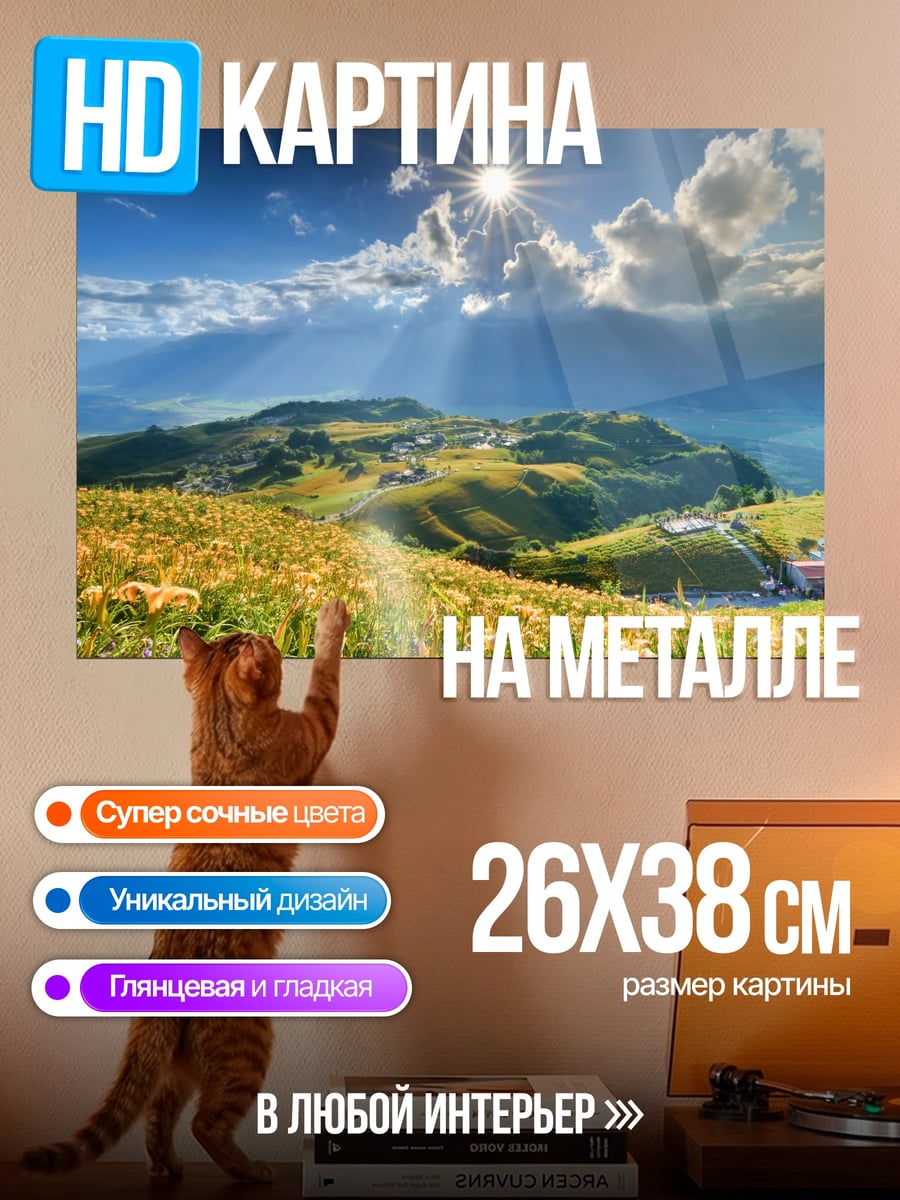 Картина на металле Солнечные лучи в горах