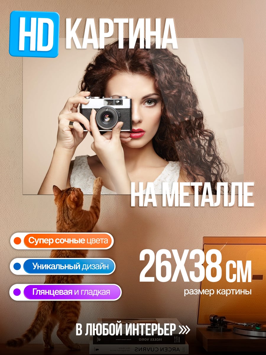 Картина на металле Девушка с камерой
