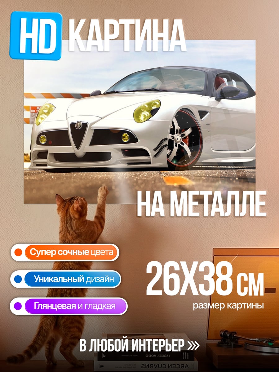 Картина на металле белый спорткар