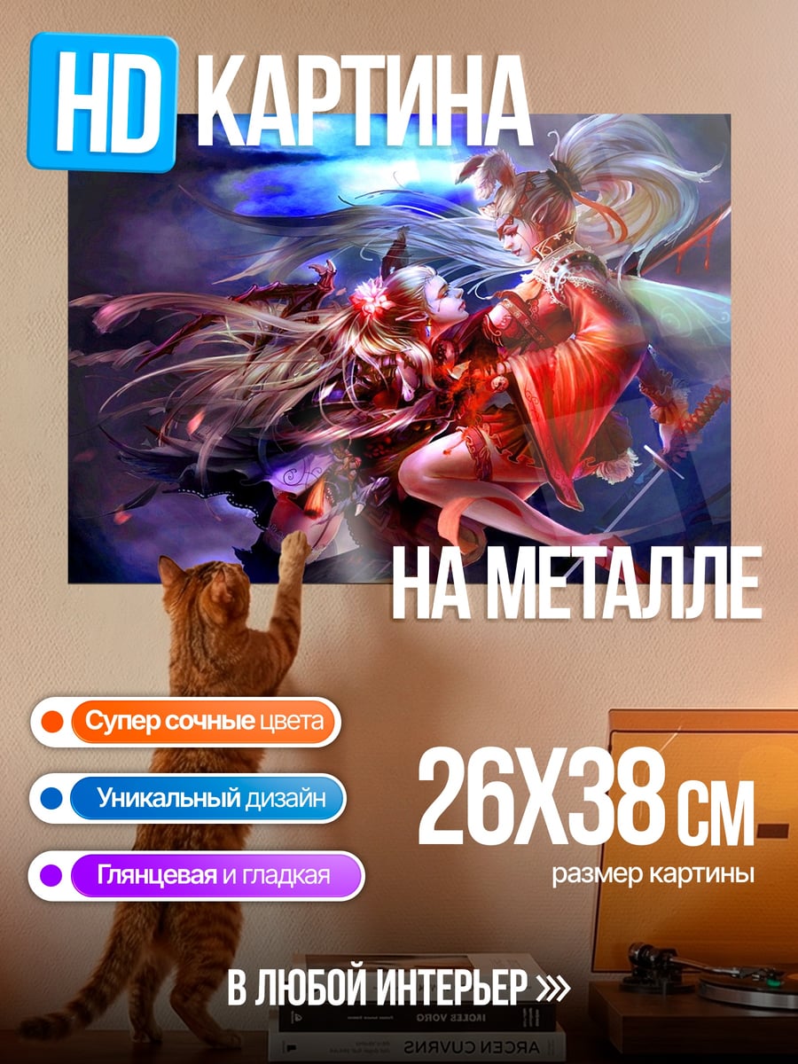 Картина на металле Две девушки фэнтези