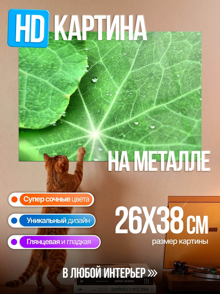 Картина на металле Зеленый лист