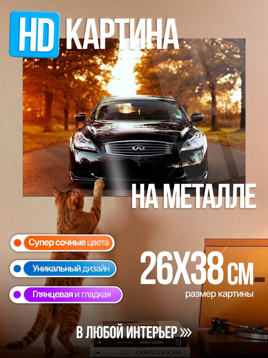 Картина на металле Черный седан на закате