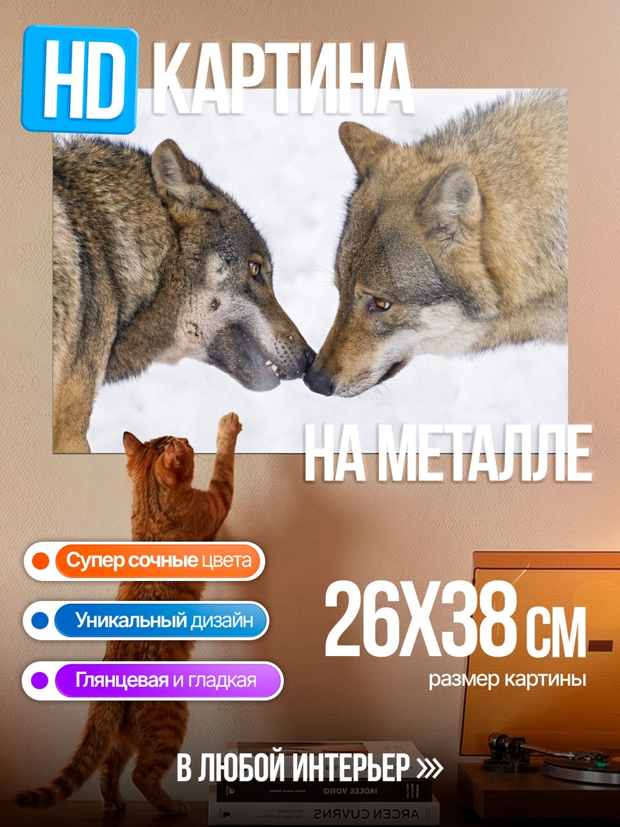 Картина на металле Волки в снегу