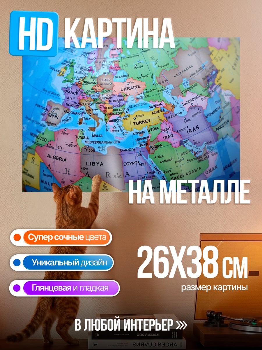 Картина на металле Карта мира