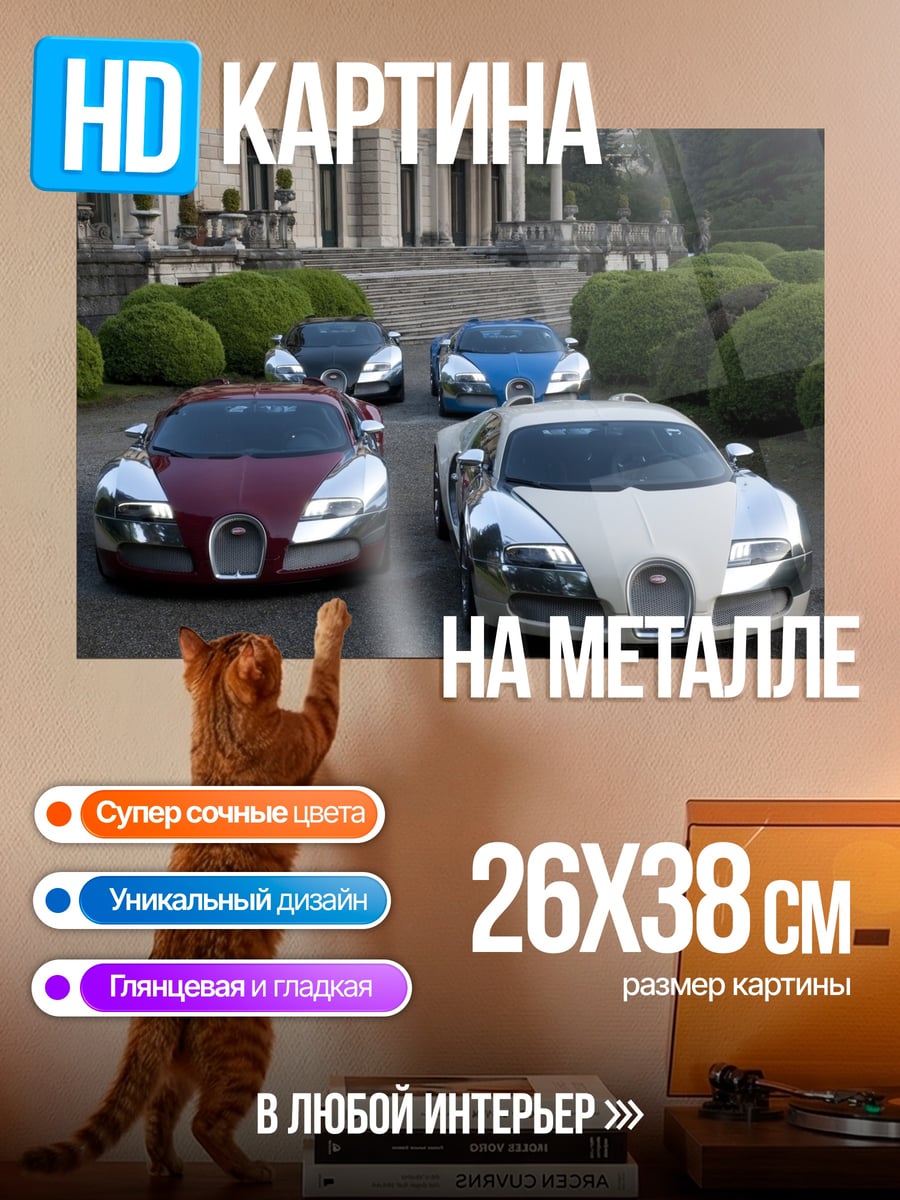Картина на металле Роскошные автомобили у замка