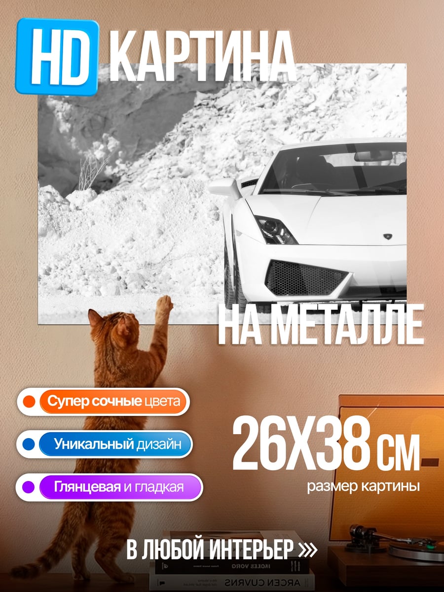 Картина на металле Белый спорткар