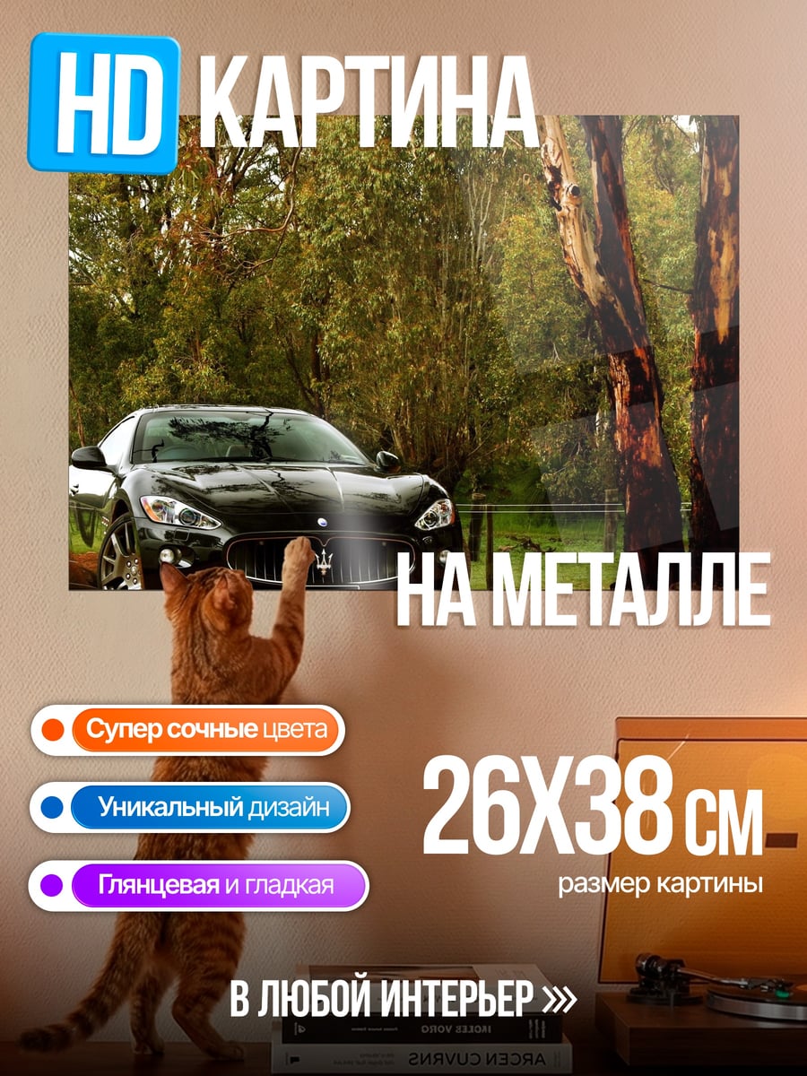 Картина на металле Черный Maserati