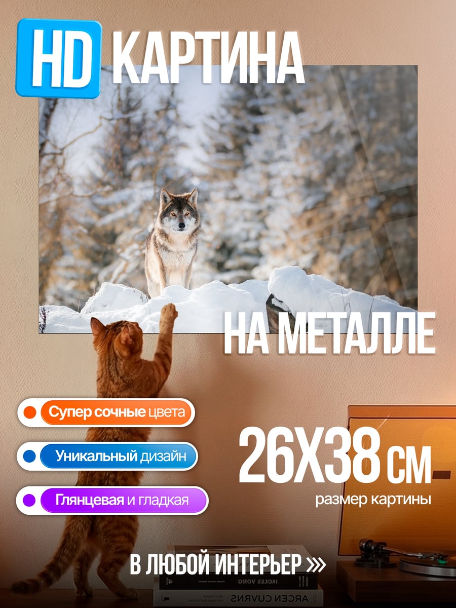 Картина на металле волк в снегу